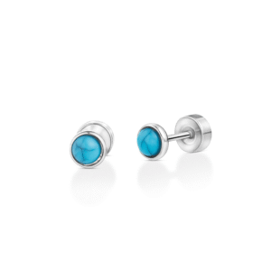 Aqua Screw Back Earrings - 18k White Gold Vermeil, 4mm